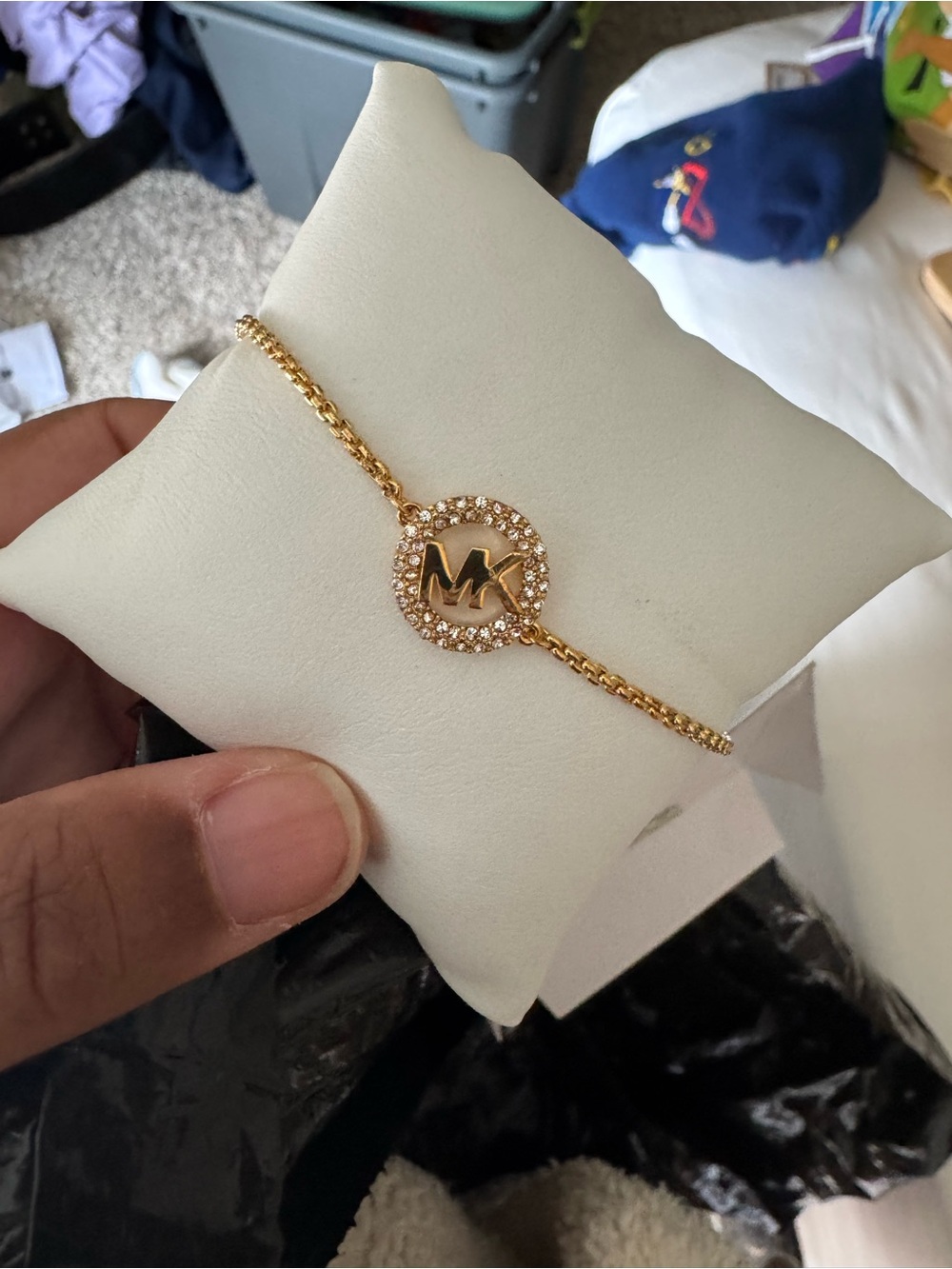 Michael Kors Gold Crystal MK Circle Chain Bracelet